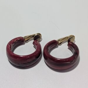 Vintage Red Fat Hoop Lucite Clip On Earrings Amazing 60’s Fun Retro Disco